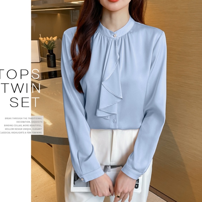 Streamer collar white France style commuting shirt