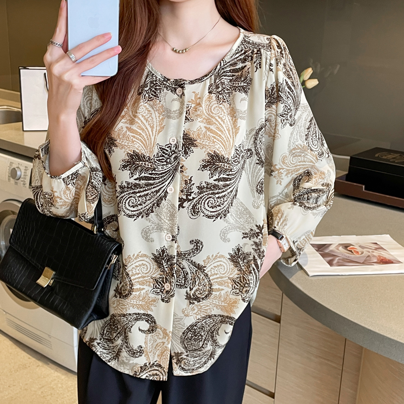 Long sleeve summer chiffon shirt fat sister tops