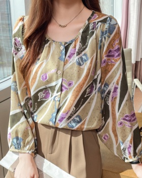 Large yard loose printing chiffon shirt for women