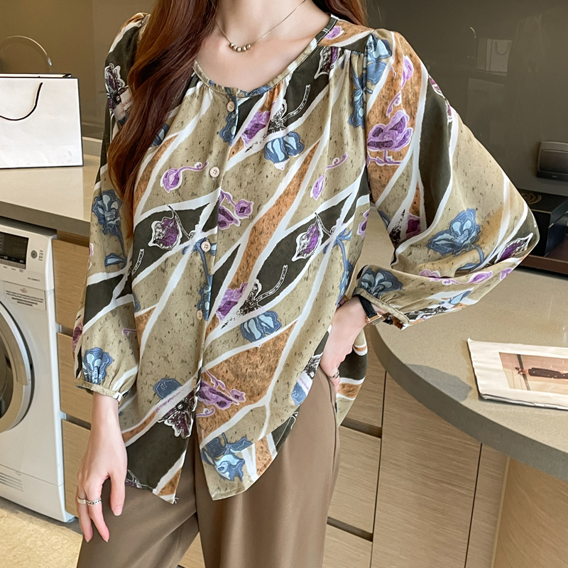 Large yard loose printing chiffon shirt for women