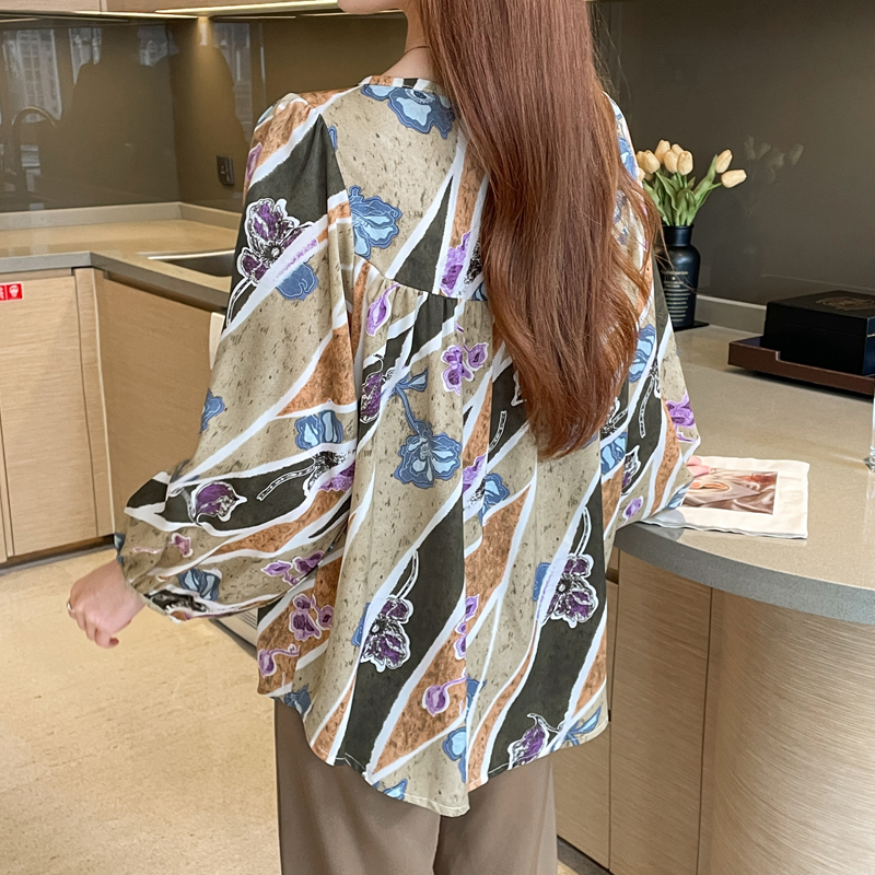 Large yard loose printing chiffon shirt for women