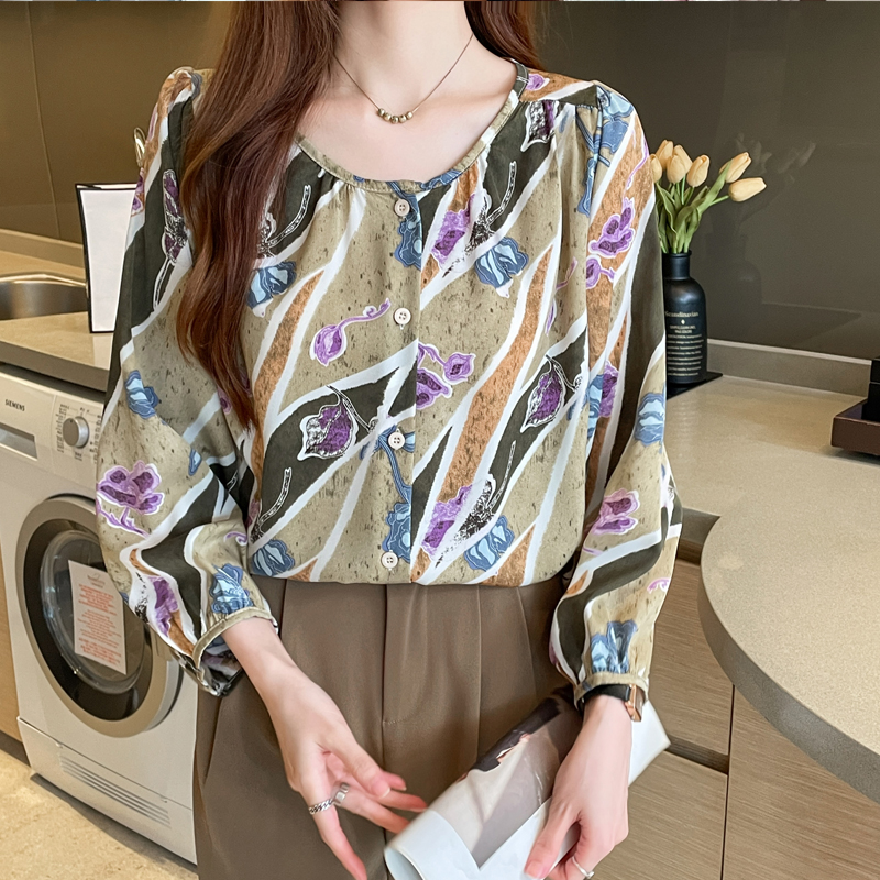 Large yard loose printing chiffon shirt for women