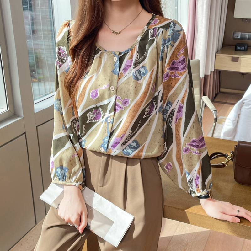 Large yard loose printing chiffon shirt for women