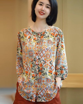 Large yard long sleeve shirt loose round neck chiffon shirt