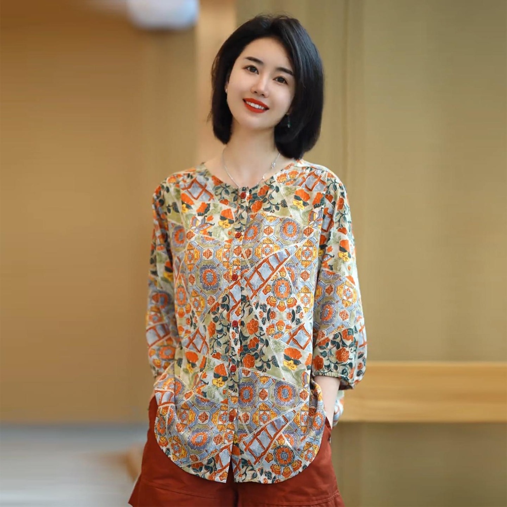 Large yard long sleeve shirt loose round neck chiffon shirt