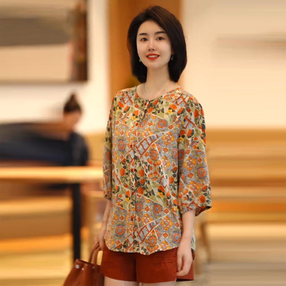 Large yard long sleeve shirt loose round neck chiffon shirt