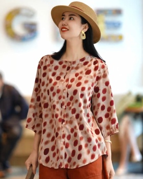 Large yard printing tops puff sleeve shirt for women