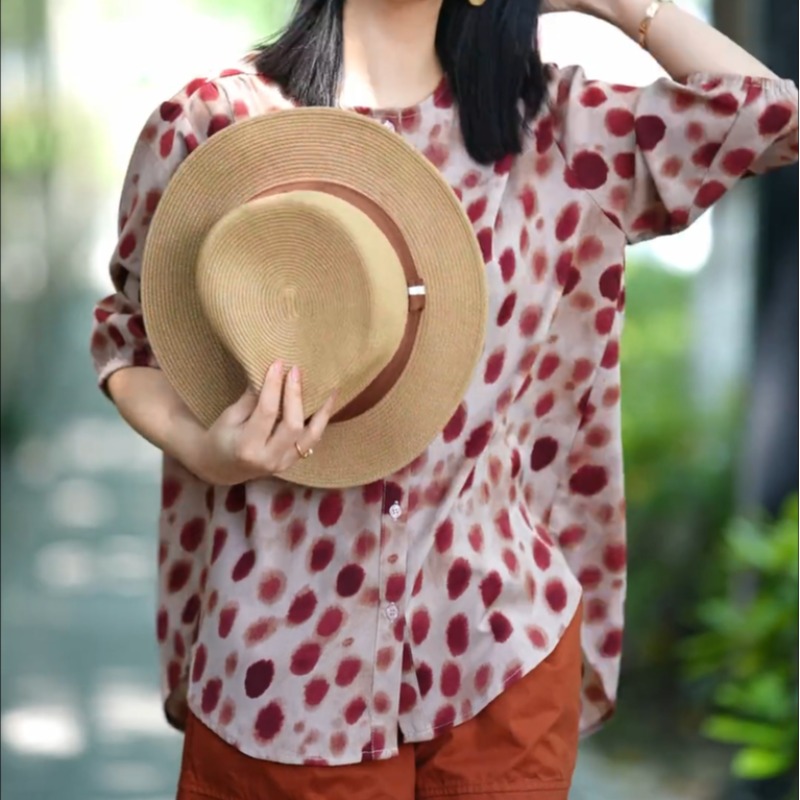 Large yard printing tops puff sleeve shirt for women