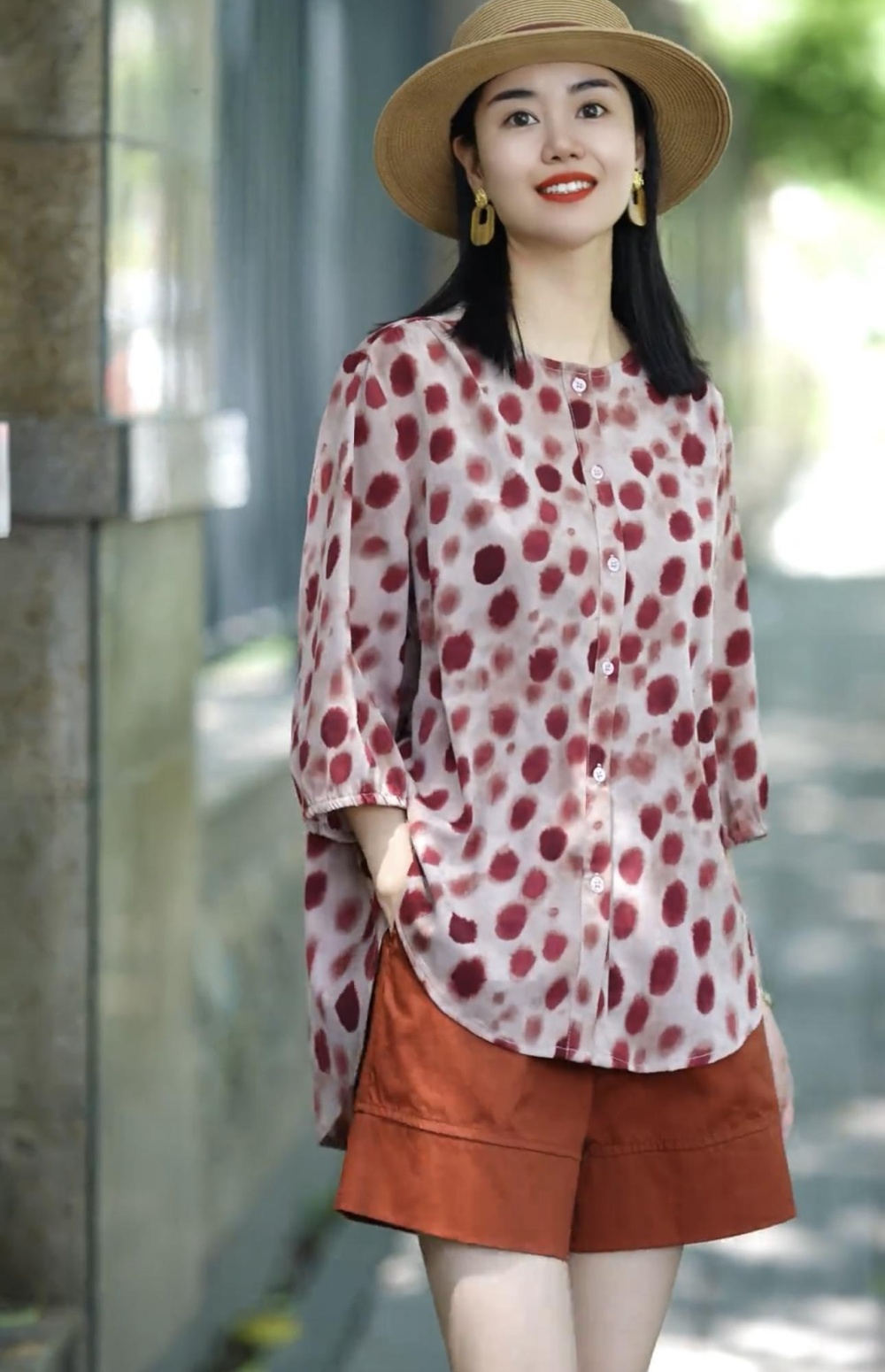 Large yard printing tops puff sleeve shirt for women