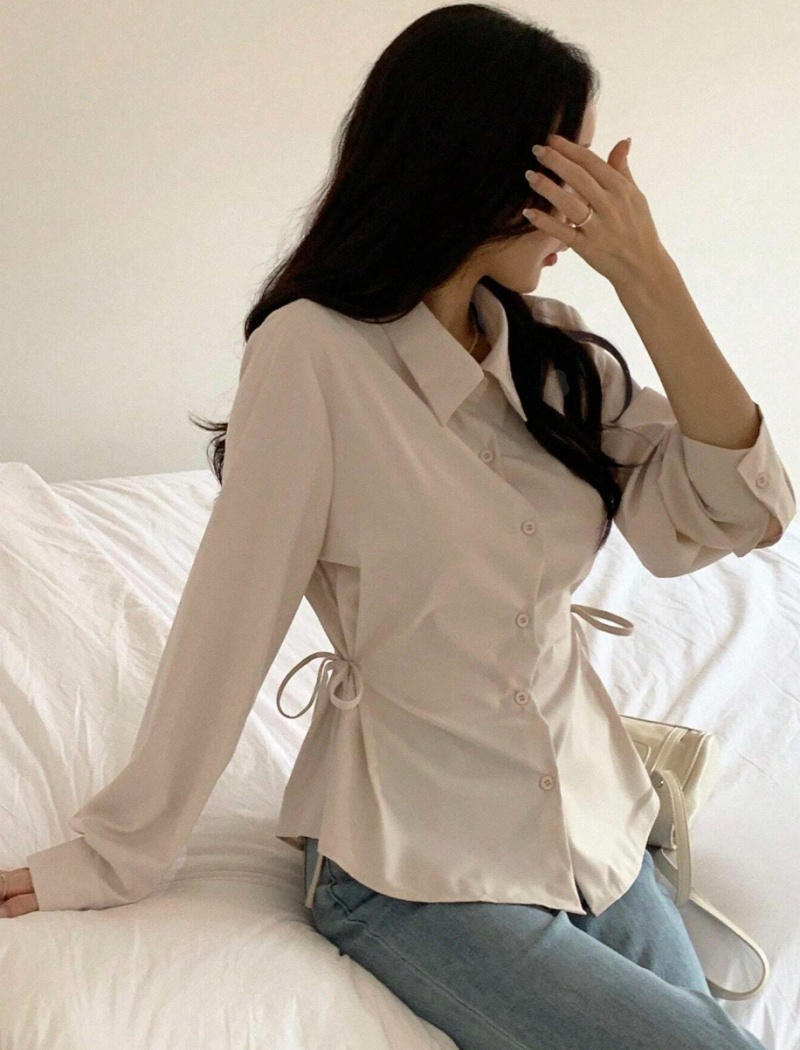 Pinched waist autumn frenum slim shirt