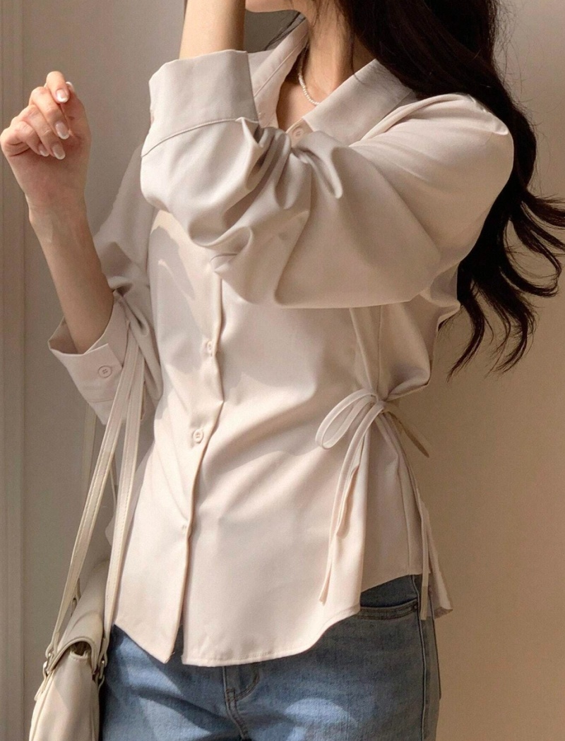 Pinched waist autumn frenum slim shirt