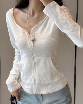 Summer hooded long sleeve sunscreen zip white tops