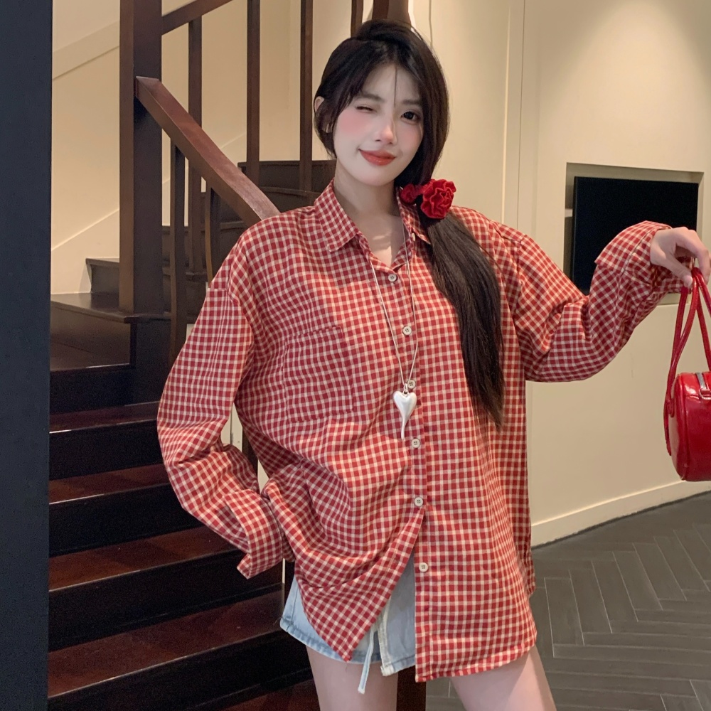 Red Japanese style shirt sweet spring and summer tops for women