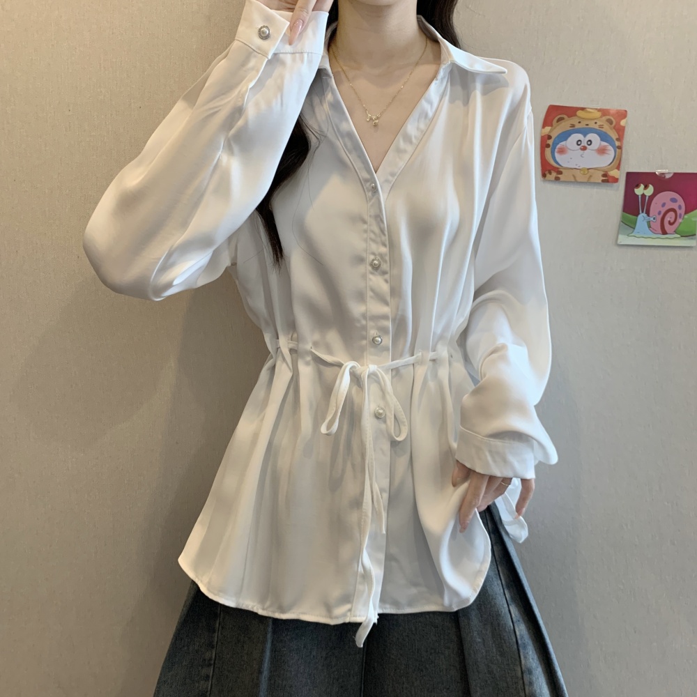 France style pinched waist shirt slim temperament tops