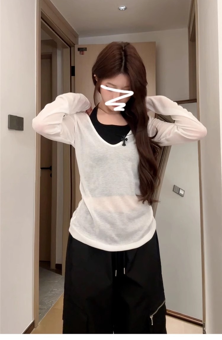 Sunscreen halter T-shirt sling slim vest 2pcs set for women