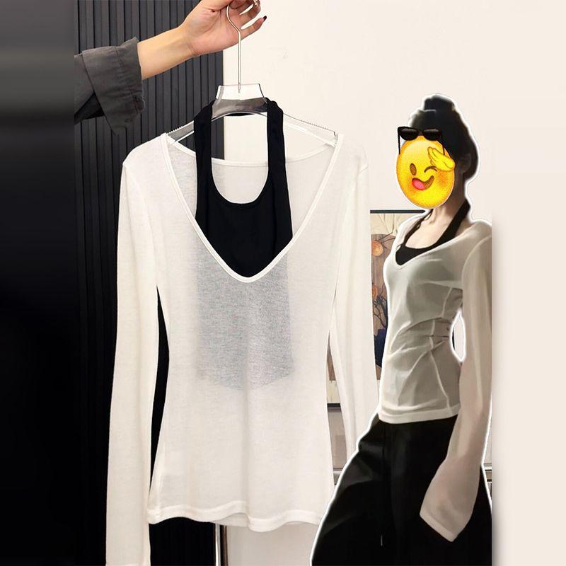 Sunscreen halter T-shirt sling slim vest 2pcs set for women