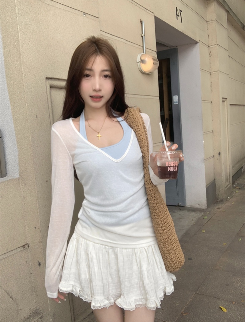 Sunscreen halter T-shirt sling slim vest 2pcs set for women