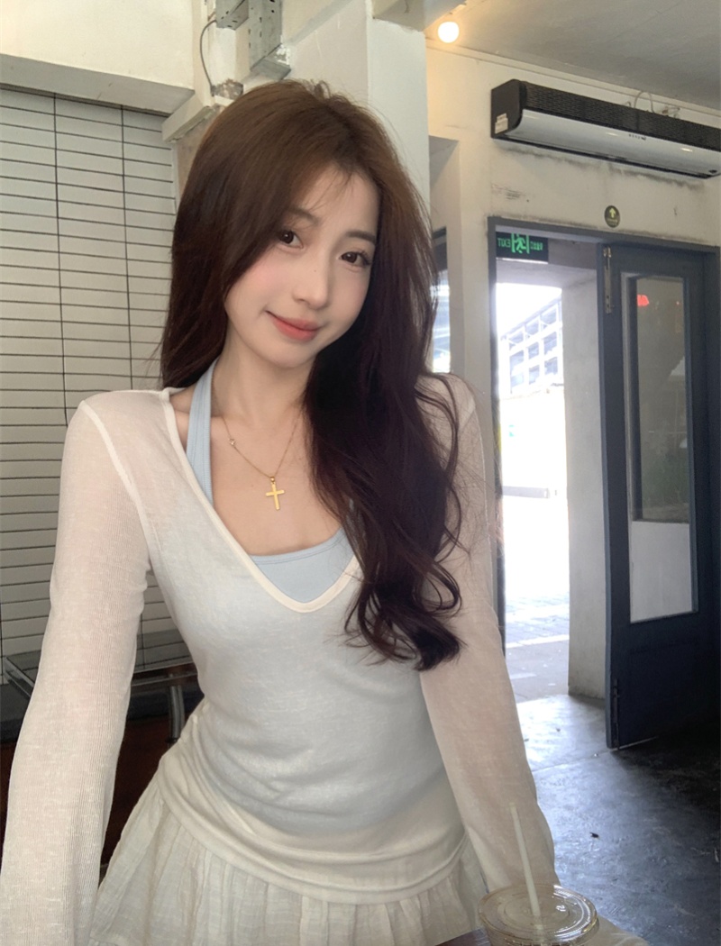 Sunscreen halter T-shirt sling slim vest 2pcs set for women