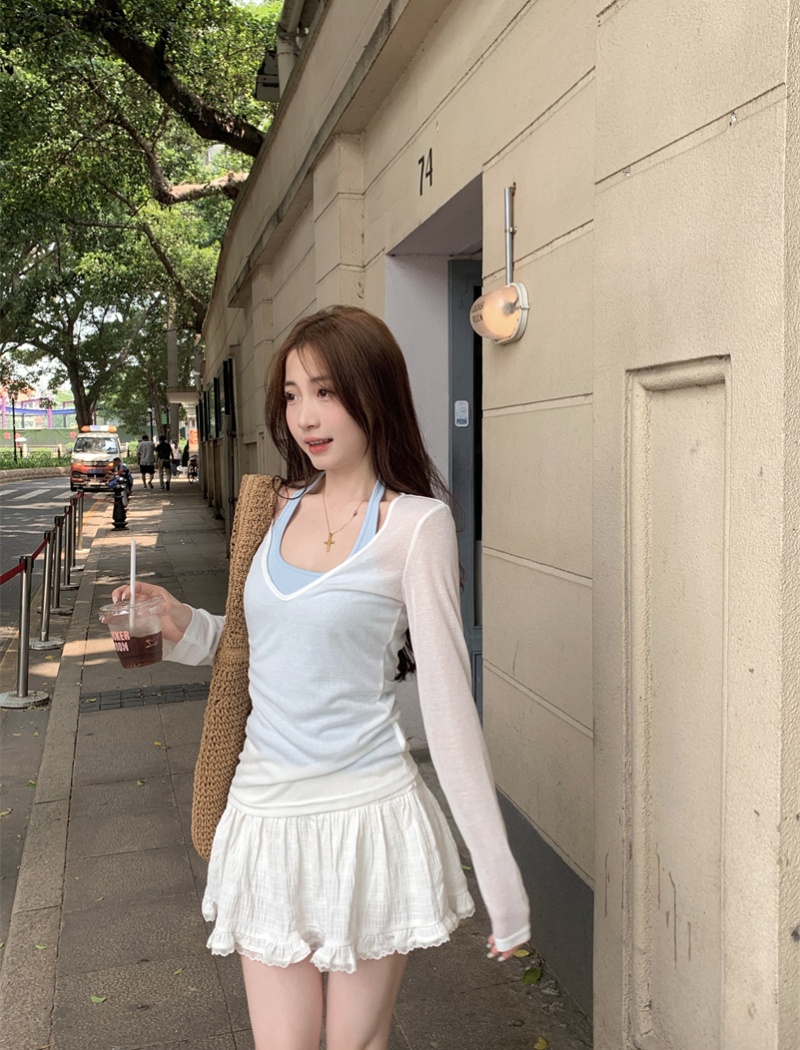 Sunscreen halter T-shirt sling slim vest 2pcs set for women