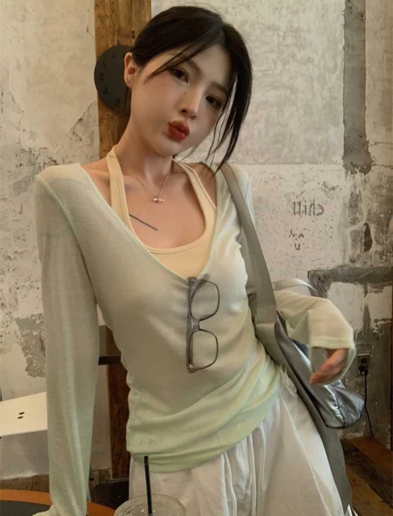 Sunscreen halter T-shirt sling slim vest 2pcs set for women