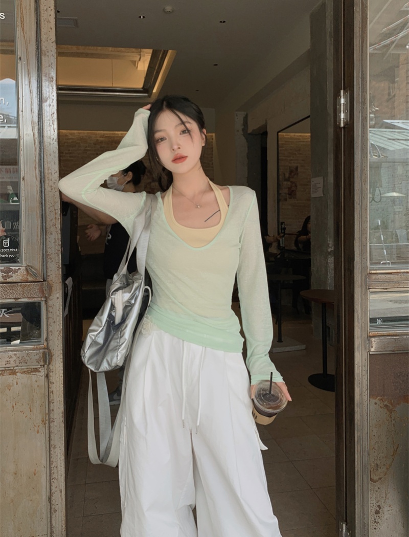 Sunscreen halter T-shirt sling slim vest 2pcs set for women