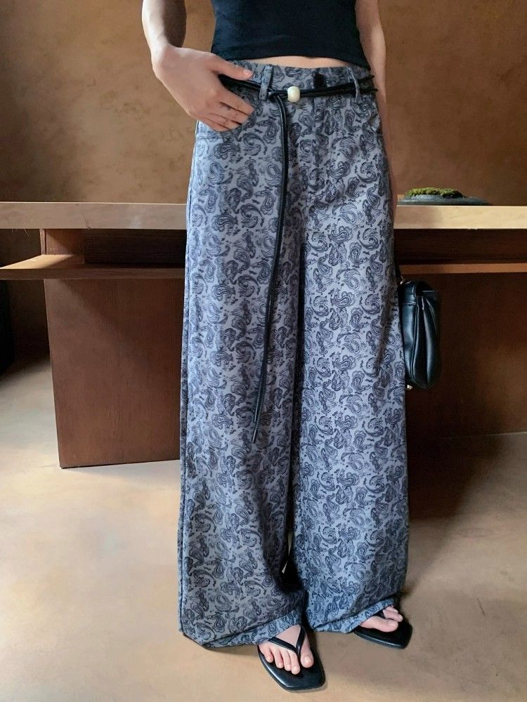 Fashion fashionable unique printing thin wide leg pants