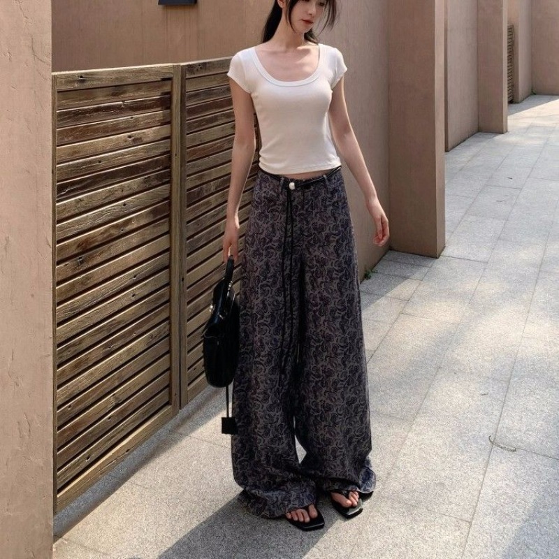 Fashion fashionable unique printing thin wide leg pants