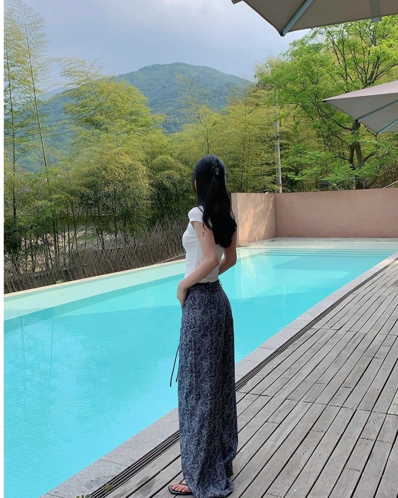 Fashion fashionable unique printing thin wide leg pants