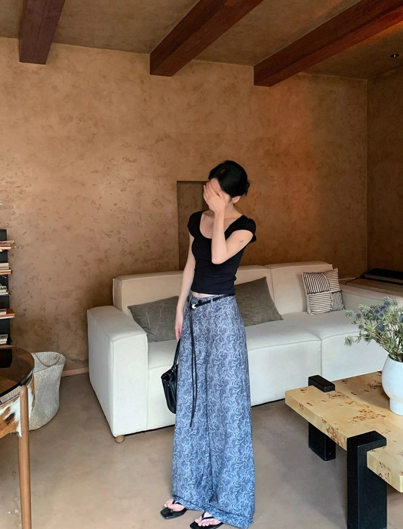 Fashion fashionable unique printing thin wide leg pants