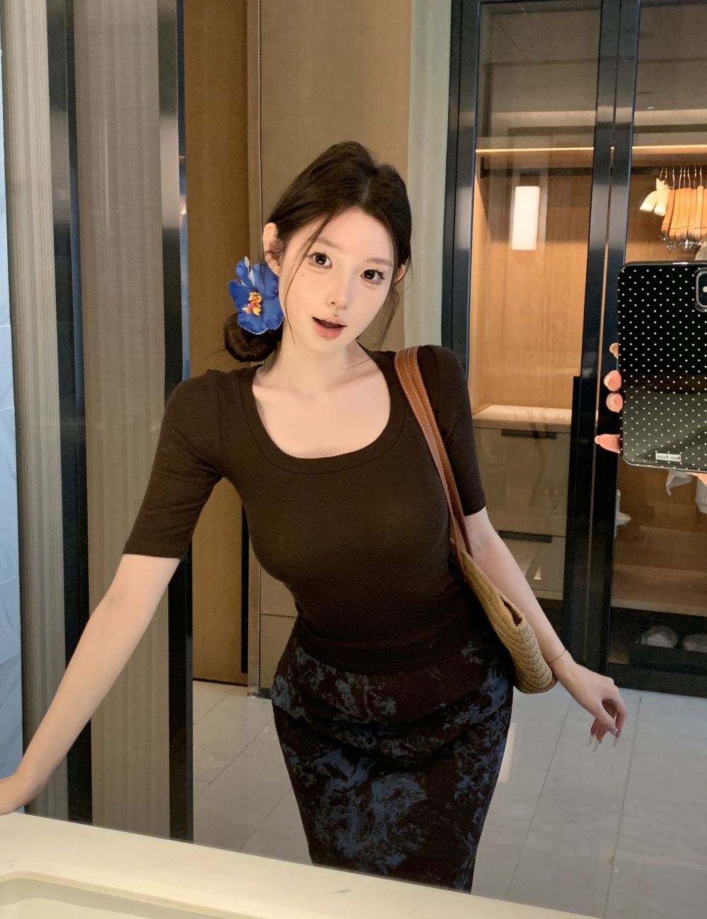 Blooming slim long skirt tender tops a set