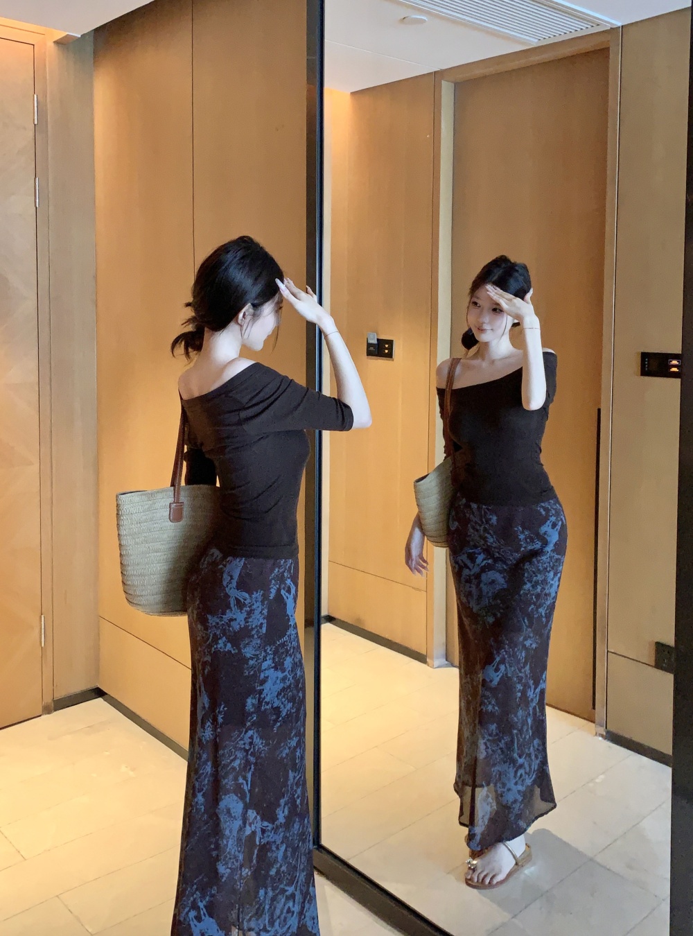 Blooming slim long skirt tender tops a set