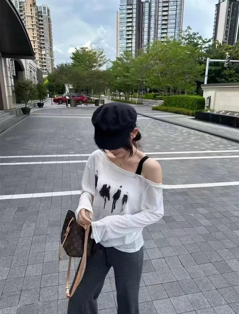 Lazy summer T-shirt show young long sleeve tops for women
