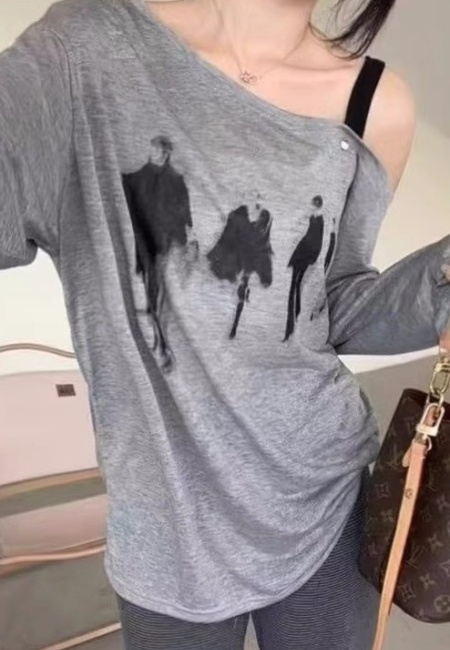 Lazy summer T-shirt show young long sleeve tops for women