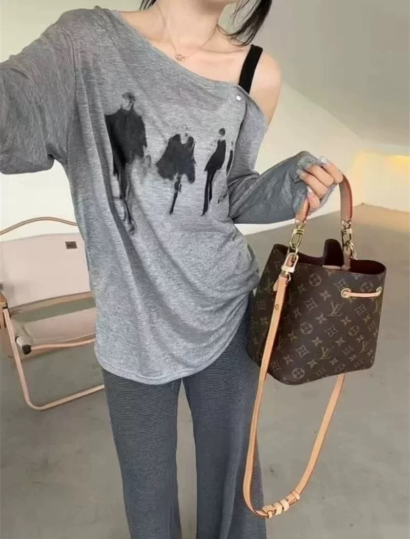 Lazy summer T-shirt show young long sleeve tops for women