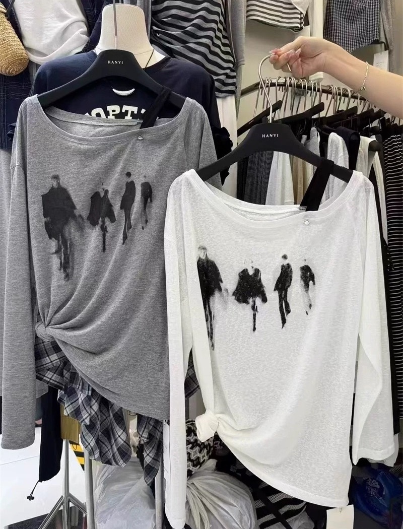 Lazy summer T-shirt show young long sleeve tops for women