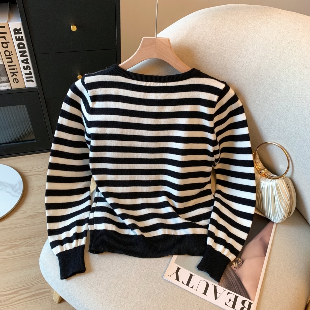 Sweet short show young cardigan stripe mixed colors sweater