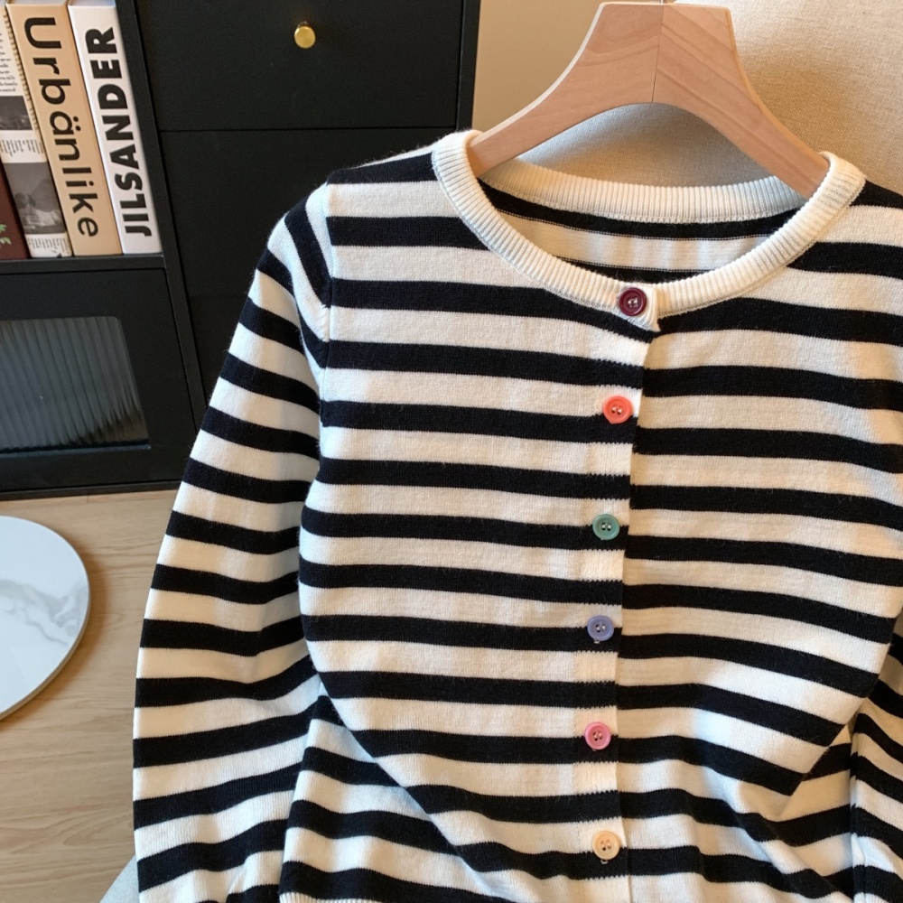 Sweet short show young cardigan stripe mixed colors sweater