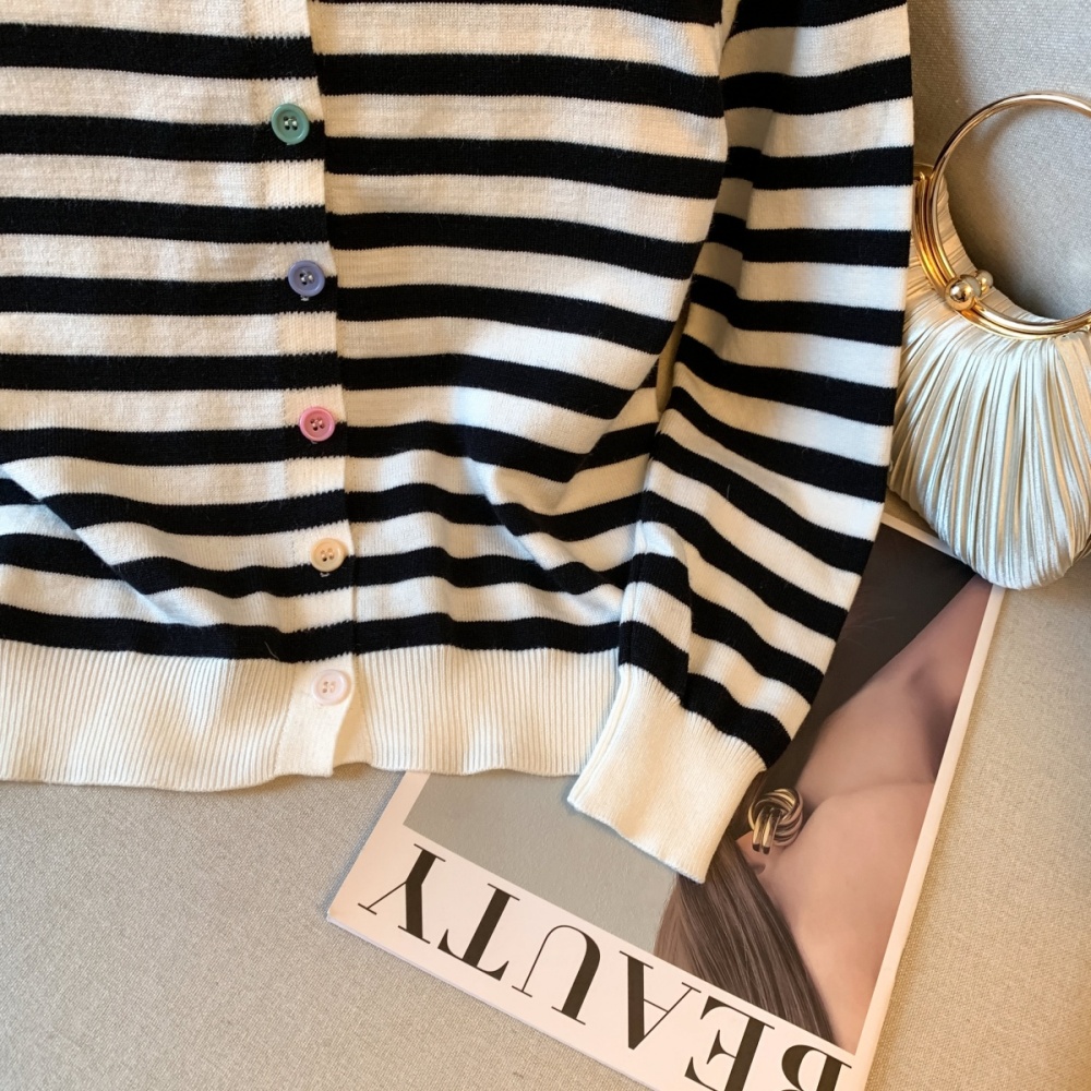 Sweet short show young cardigan stripe mixed colors sweater