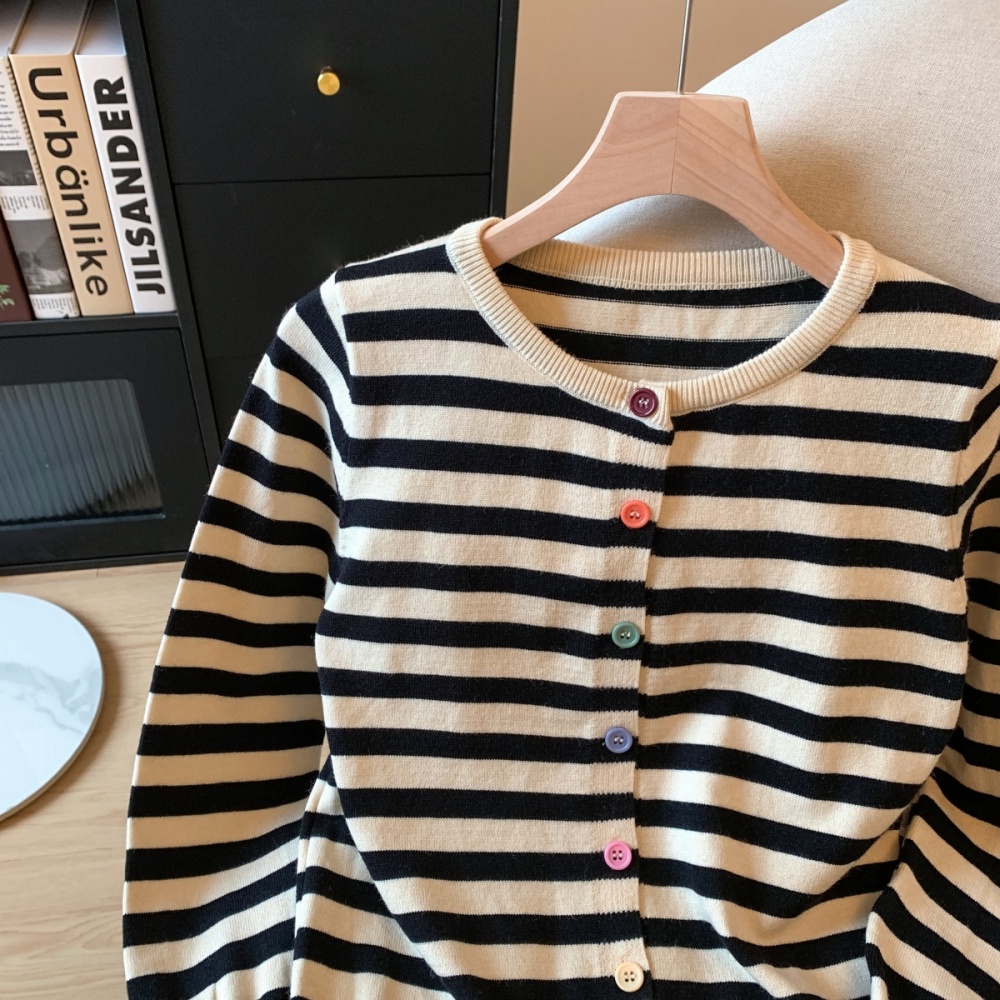 Sweet short show young cardigan stripe mixed colors sweater