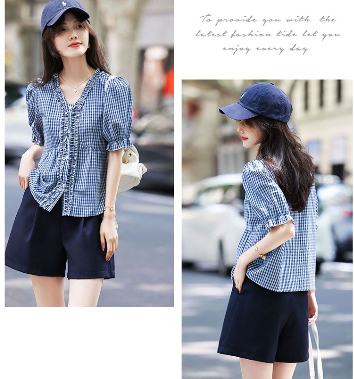 Lotus leaf edges slim stripe stereoscopic single-breasted shirt