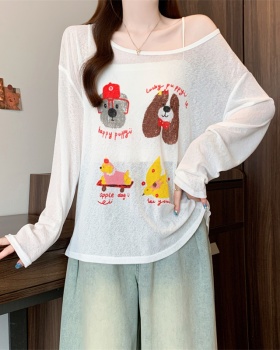 Letters dog long sleeve tops sunscreen all-match smock