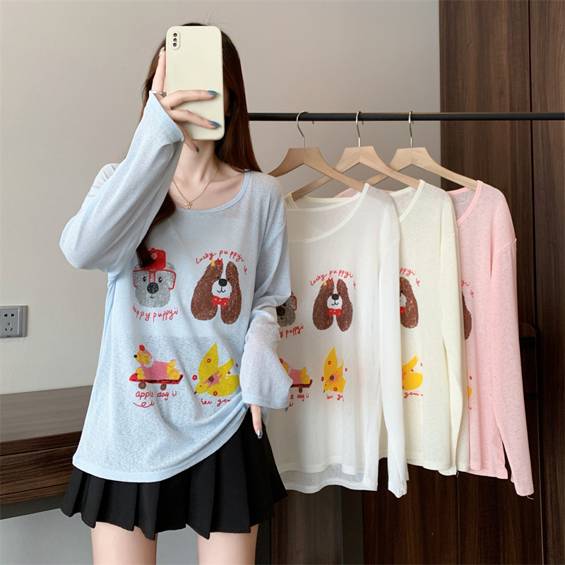 Letters dog long sleeve tops sunscreen all-match smock