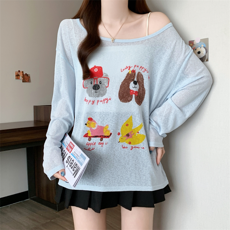 Letters dog long sleeve tops sunscreen all-match smock