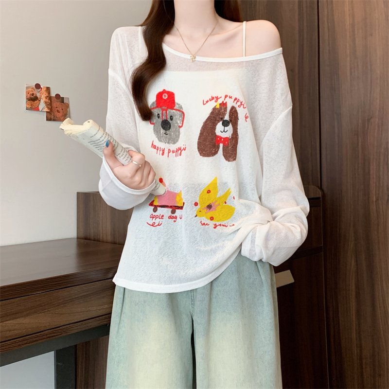 Letters dog long sleeve tops sunscreen all-match smock