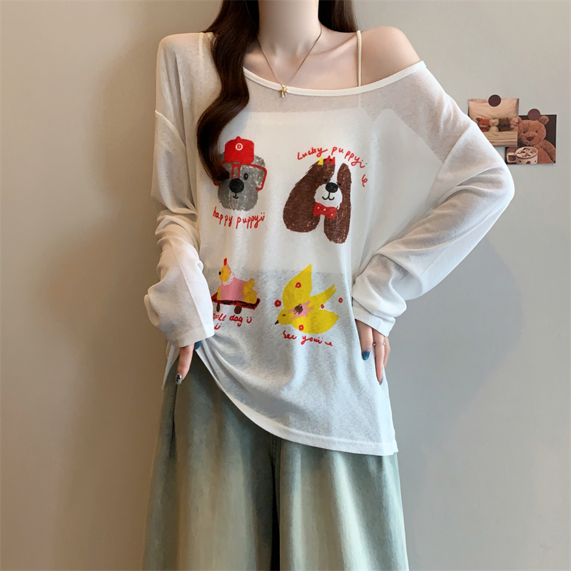 Letters dog long sleeve tops sunscreen all-match smock