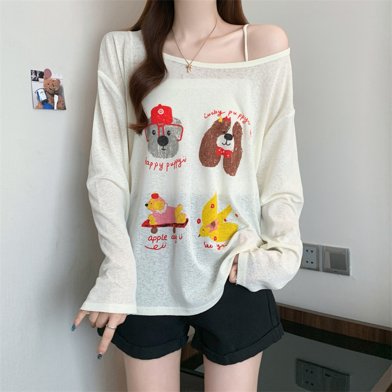 Letters dog long sleeve tops sunscreen all-match smock