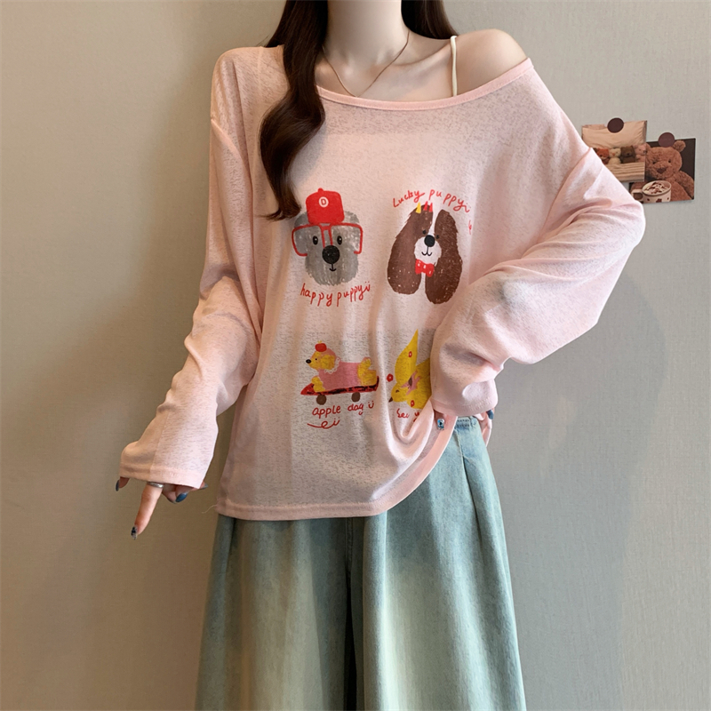 Letters dog long sleeve tops sunscreen all-match smock