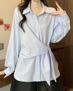 Slim fat bandage tops pinched waist temperament autumn shirt