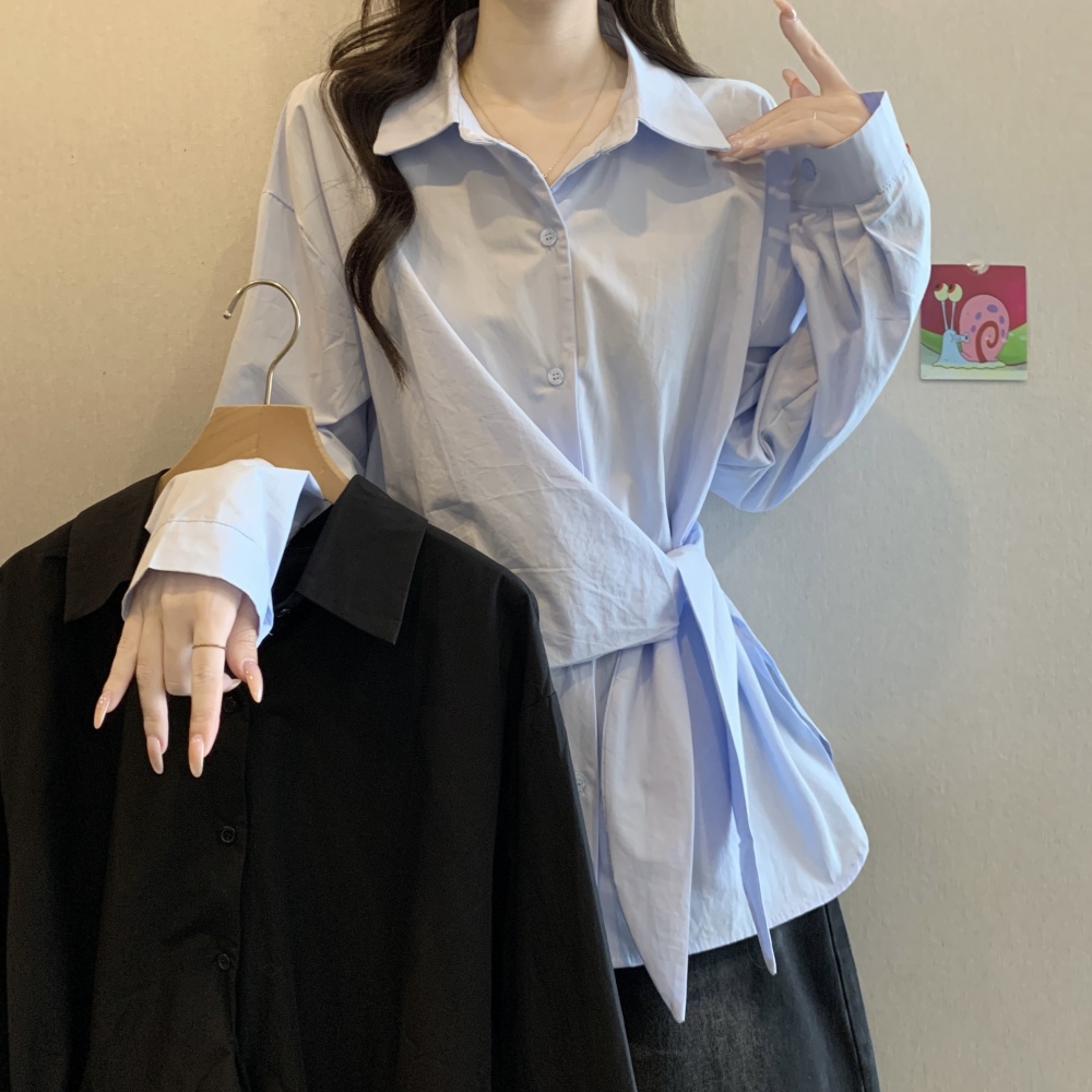 Slim fat bandage tops pinched waist temperament autumn shirt