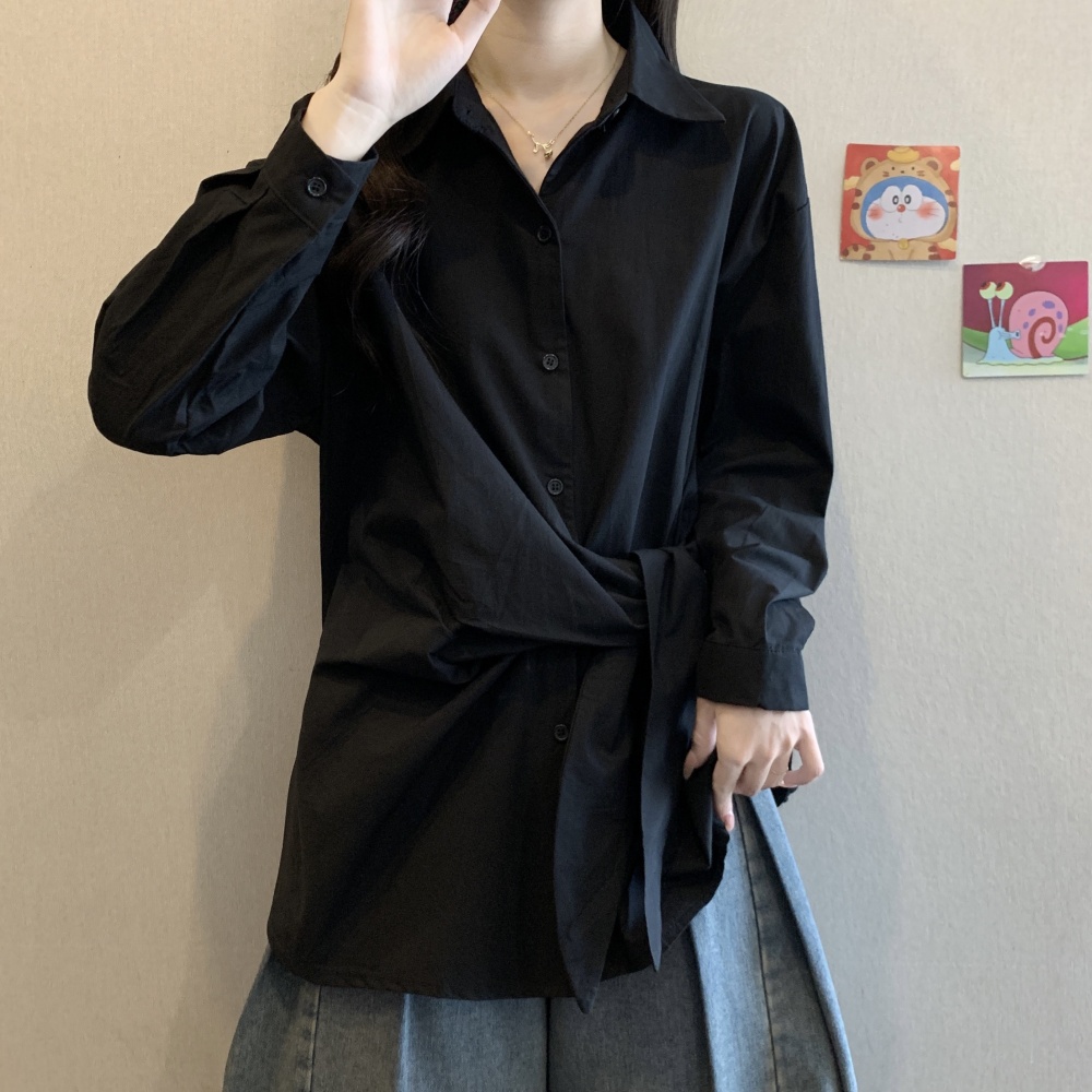 Slim fat bandage tops pinched waist temperament autumn shirt